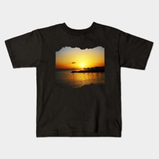 Beautiful orange sunset by the ocean photo Greece Kids T-Shirt